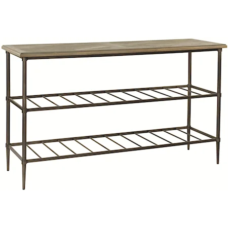 Rectangular Metal & Wood Console Table with Two Shelves